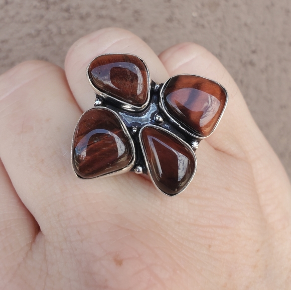 New Red Tiger Eye 925 Silver Ring. - Picture 2 of 16